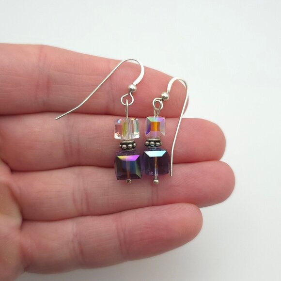Jewelry - 925 Sterling Silver Cute Handmade Multicolor Crystal Dangle Earrings